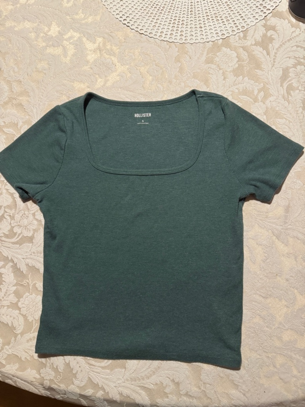 Hollister Ribbed Baby Tee Green Cropped Fitted Top Size Small/XS Y2K - Picture 3 of 7